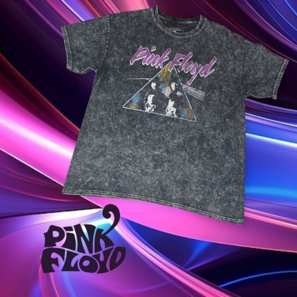 Pink Floyd Mens Acid Wash Dark Side of the Moon Graphic T-Shirt Charcoal M/L